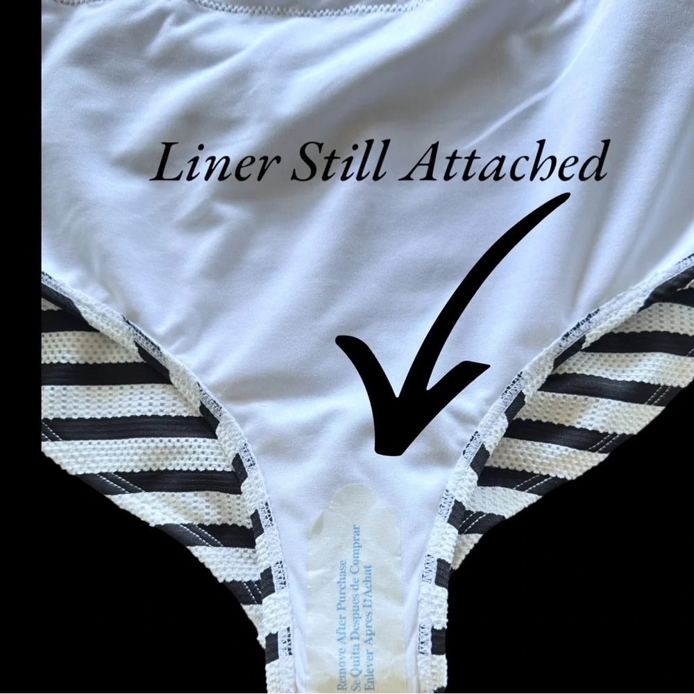 NWT Cyn & Luca White & Black Stripe Lace One Piece Bathing Suit - Picture 10 of 15
